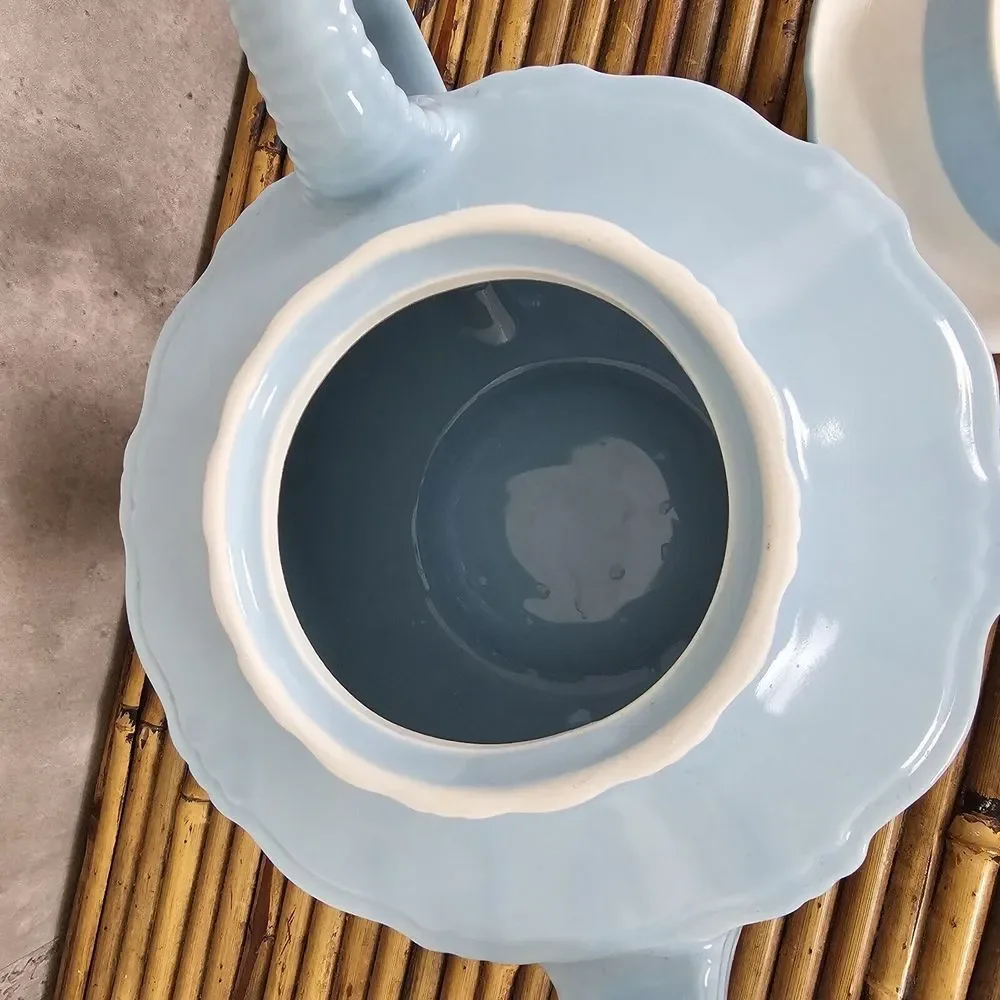 Vintage 40s Hall Birch Light Blue‎ Spice Teapot Darby Pattern Victorian Style